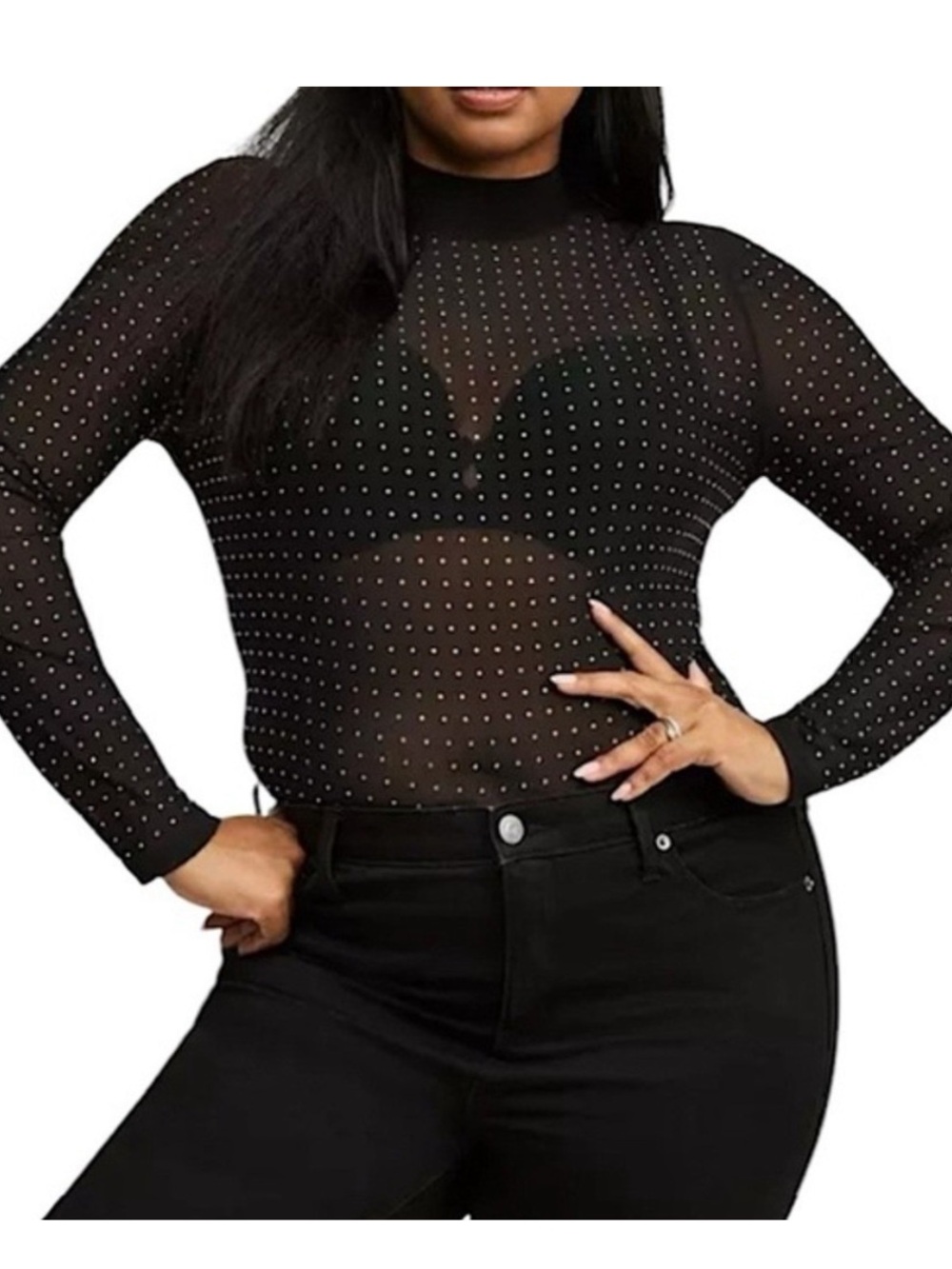 Sheer Long-Sleeve Rhinestone top - torrid